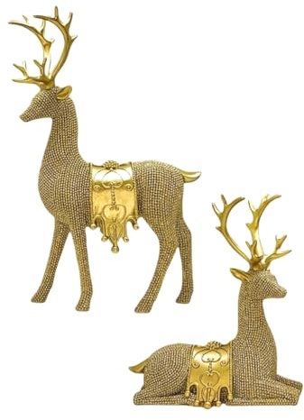 Kalttoy Juego de 2 figuras de reno, estatua de alce de resinas para mejorar las vacaciones de Navidad