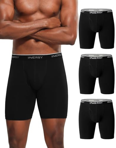 INNERSY Boxershorts för män, långa kalsonger, bomull, retroshorts, anti-skavning, trunk, 3-pack, 3 svart, L