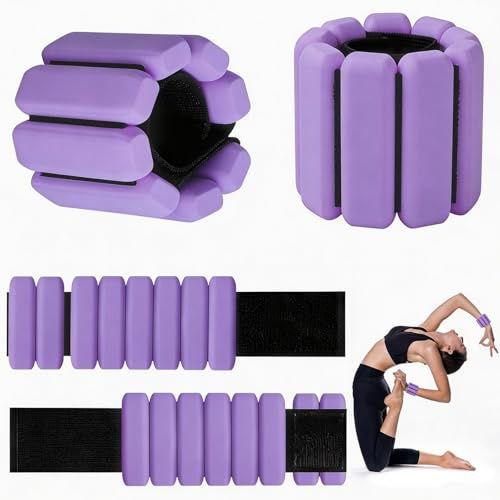 FuYelng 2 stycken justerbara viktmanschetter, vardera 1 lb (ca. 450 g), bärbara handledsvikter och ankelvikter set i silikon, för yoga, dans, pilates, cardio, aerobics, promenader, jogging (lila)