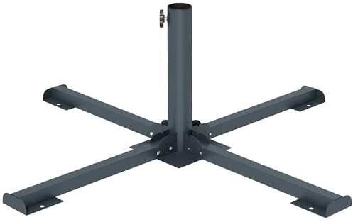 Outsunny Base a Croce per Ombrelloni Pieghevole da 38 mm e 48 mm, Supporto in Metallo Resistente per Alberi di Natale, Ombrelloni da Spiaggia Giardino, Patio, Spiaggia, Grigio Scuro