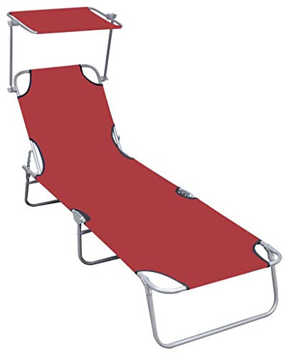Heofavd Tumbona plegable con toldo – aluminio – Tumbona de jardín ajustable, tumbona de playa roja, tumbona de tres patas para jardín y playa, soporta hasta 110 kg, 188,5 x 57,5 x 27 cm