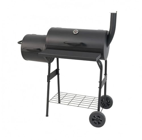 Gralara Outdoor Barbecue Grill Hardwood Trolley Grill Cooker With Chimney And Thermometer Front Prep Shelf And Lower Rack stainless steel and suitable for