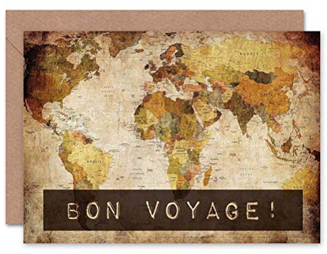 Wee Blue Coo Bon Voyage World Map Cartography Birthday Sealed Greeting Card Plus Envelope Blank inside