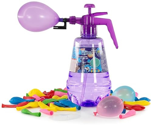 The Magic Toy Shop 2 in 1 Air & Water Balloon Pump with Knotting Tool & 100 Balloons - 1.7L Manual Filler Bottle for Kids Garden Parties, Birthdays & Summer Water Fights, Boys & Girls