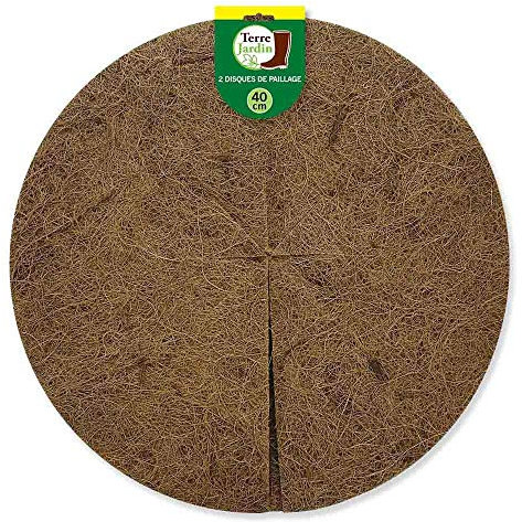 TERRE JARDIN - Disque de Paillage Coco, 40 cm, Lot de 2, Fibres Naturelles de Noix de Coco, 700 g/m² - Tapis de Paillage en Fibre de Coco, pour Pot de Plantes - Qualité Premium - 40 cm - Marron
