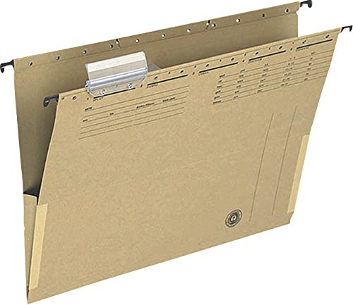 Q-Connect KF00556 Hängetasche mit Hängeschiene und Vollsichtreiter Für A4 Farbe: Braun/Aus 250g/qm Natronkarton, 25 Stück/Schwarzer Organisationsdruck/mit auswechselbaren Blanco-Schildchen