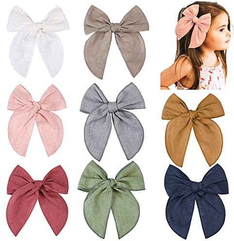 8 STÜCKE Große Haarschleife Fabel Haarschleife für Kleinkinder Mädchen Handgemachte Rot Neutral Schleife Haarschmuck für Kleine Babys Kinder (Baumwolle-1)