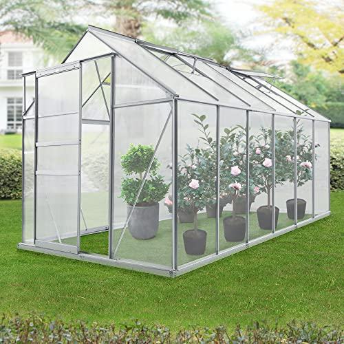[en.casa] Gewächshaus Oisterwijk Glashaus mit Fundament 370 x 190 cmGartengewächshaus Treibhaus Pavillon aus Hohlkammerplatten