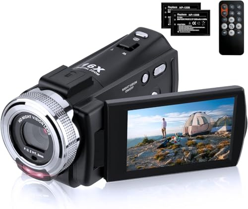 DEGIPO Videocámara digital Full HD 1080P 30FPS 30MP IR cámara de visión nocturna Vlogging para YouTube Kids Pantalla LCD de 3 pulgadas 16X Zoom Videocámaras Control de cámara con 2