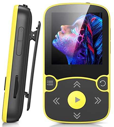 AGPTEK 32GB Clip Reproductor MP3 Deportivo Bluetooth 5.3, HiFi MP3 Player Portátil sin Pérdida, Radio FM, Podómetro Inteligente, Fotos, Soporta hasta 128 GB (Amarillo)