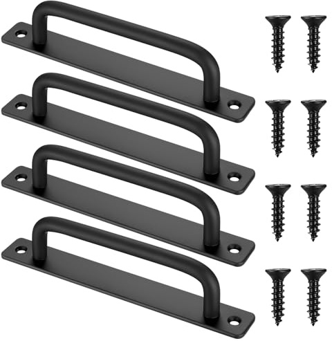 Xingwenhao Set de 4 Poignées pour Portes Coulissantes, Poignées de Placard Noires avec Vis pour Armoires, Cuisine, Meubles, Portail de Jardin, Poignées de Porte de Cabane