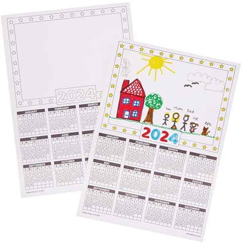 Baker Ross FX871 Calendrier vierge 2024 - paquet de 12, accessoires de bricolage pour enfants pour fabriquer son propre calendrier