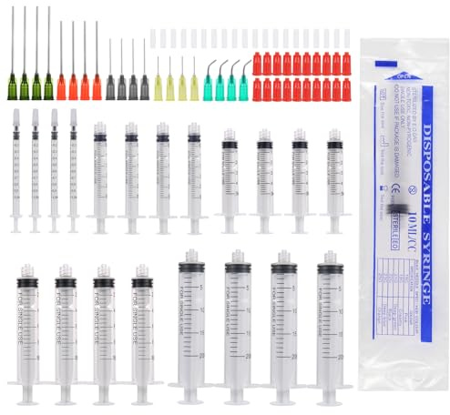 Aotfusd 20 stycken sprutset med trubbig nål, olika storlekar, 1 ml, 3 ml, 5 ml, 10 ml, 20 ml för påfyllning och mätning av vätskor, vetenskapliga laboratorier, växtbevattning