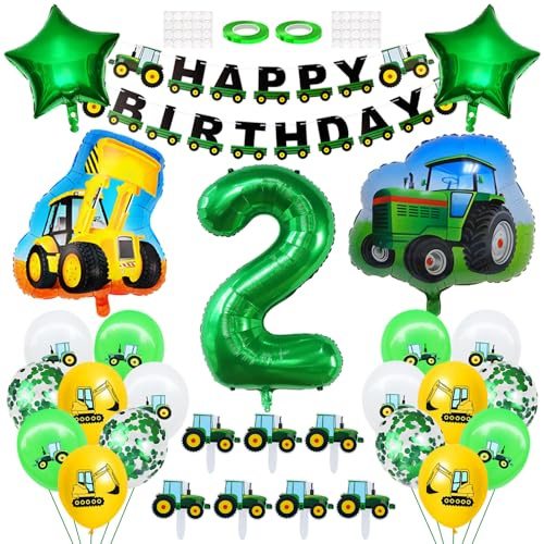 2:a födelsedagsdekoration år pojke traktor födelsedag dekoration grävmaskin ballong dekoration tårta topptracker Happy Birthday-banner, ballong nummer 2. Födelsedagsdekoration för babyshower pojkar