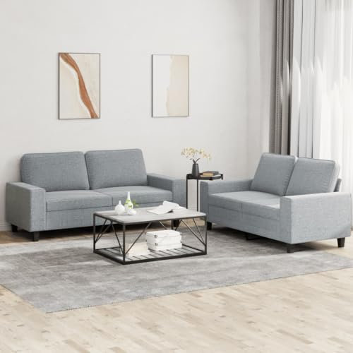 Gecheer 2-TLG. Sofagarnitur Schlafsofa Couch Polstersofa Sofa Couchgarnitur Loungesofa Couchsofa Gästesofa Polstergarnitur Sofa Set Wohnzimmersofa Sitzmöbel Hellgrau Stoff