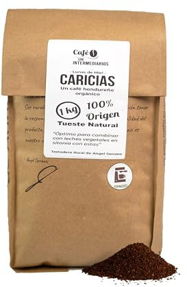 CAFE SIN INTERMEDIARIOS - Caricias - Café Honduras para Cafetera Expresso 1Kg - Tostado Semanal - Envasado y molinado al envío - Intensidad de sabor alta - Ideal para Café con Leche Vegetal