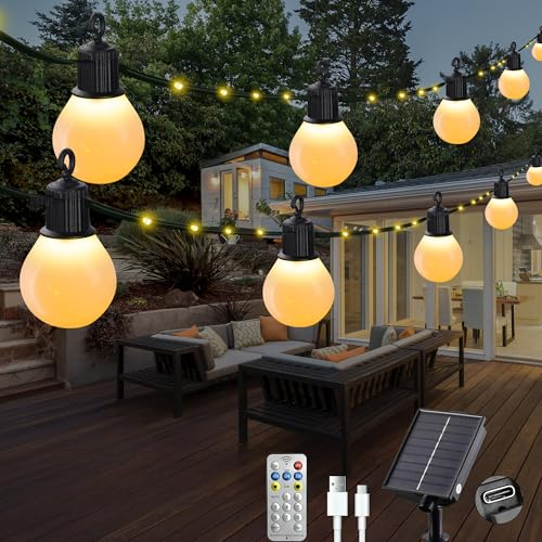 Litark Guirnaldas de Luces Exterior Solar con 20 Bombillas, 10M 100 LED Luces Navidad Solar con Control remoto, 8 Modos, Impermeable, Decoración para Jardín, Terraza, Patio (Blanco Cálido)
