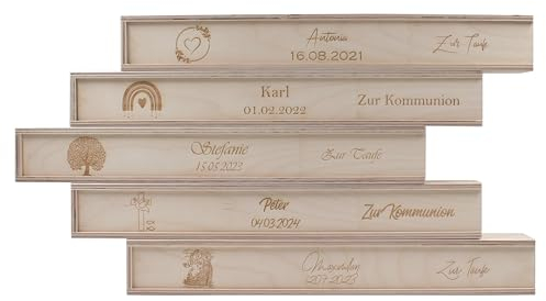 Kerzenbox personalisierbar mit Namen Kerzenboxen personalisiert Kommunionskerzen-Box Aufbewahrungsbox für Deine Taufkerze Konfirmation oder Kommunionskerze (Stabkerze bis 44cm)