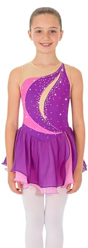 Rswnyirn Vestido de patinaje artístico para niña con diamantes de imitación, vestido de ballet para niños, sin mangas, patinaje artístico, vestido de calabaza, actuación escénica, traje de gimnasia
