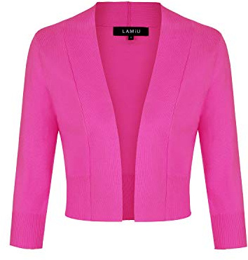 LADI TREND Cárdigans con parte delantera abierta para mujer, tipo bolero elegante, cropped, de manga 3/4, de punto, vestido vintage, casual, fucsia, L
