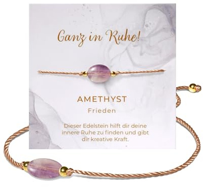 PURAJA Edelstein Armband Damen | Amethyst | Mit 18k echt vergoldeten Edelstahl Perlen | Handgemacht | Glücksarmband Damen | Mutmacher