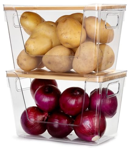 Cong.Lai Kartoffel Aufbewahrungsbox: Kartoffelbox mit Deckel - Stapelbar Kartoffel Zwiebel Knoblauch Aufbewahrung - Frontöffnung Kartoffeln Zwiebeln Küchenorganisation Set (2 Stück)