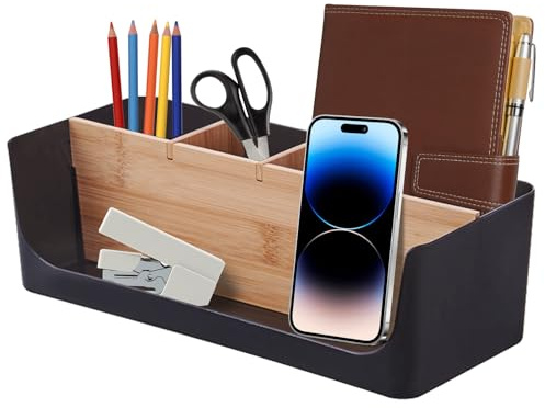 Qaestuan Organizador de Escritorio, Portalapices Escritorio, Organizador de Mesa de Plástico, Portalápices Multifuncional, Accesorio de Almacenamiento de Oficina, para la Escuela, la Oficina, Negro