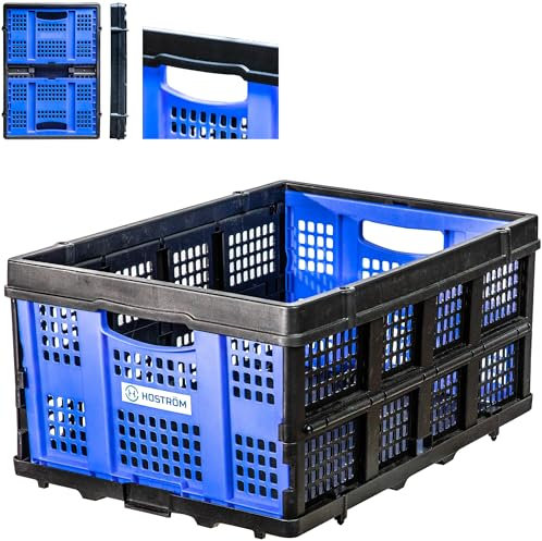 Hoström Caisse rangement plastique Pliable, Bac de rangement Empilable, Grand bac 56x41x27cm, Capacité 49L, Stockage pour outils, vêtements, livres