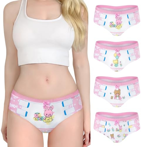 LittleForBig Ensemble de 4 sous-vêtements pour femmes en coton doux et confortable - Culottes hipster style babydoll Oopsie - Pantys pour bébé et enfants, rose, L