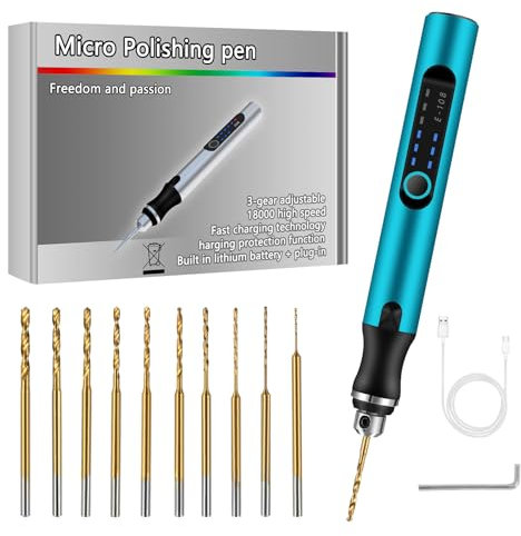 Comius Sharp 3-Gang Elektro Mini Bohrstift, Kabellos USB Wiederaufladbar DIY Handbohrer, mit 10 Spiralbohrer (0.6-2.2mm), Mini Bohrmaschine für Harz Schmuckherstellung Kunststoff Holz Leder (Blau)