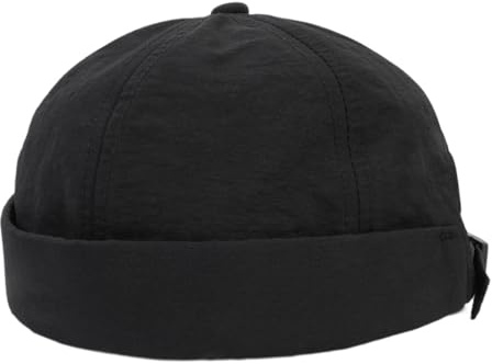 QKURT Docker Hat for Men, Summer Quick-Drying Thin Solid Color Retro Beanie Brimless Sailor Cap Rolled Cuff Worker Sailor Hat Adjustable Fisherman Docker Cap Black