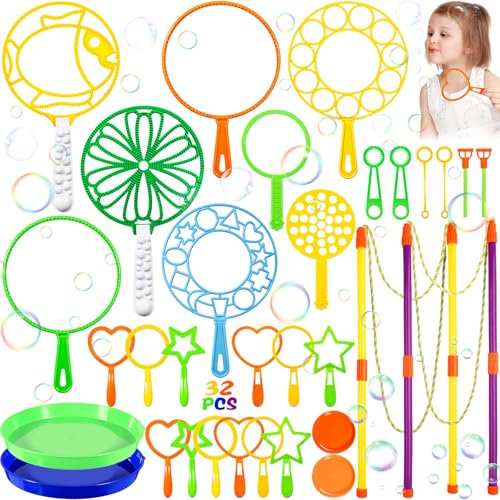 CYJJYZ 32 Stück Seifenblasen Set für Kinder, Große Seifenblasenstäbe, Seifenblasen Blase, Seifenblasen Stab, Bubble Maker Spiele für Hochzeit, Geburtstag, Garten Spielzeug Kinder Draußen
