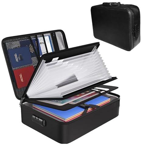 Cartella Portadocumenti Di Documenti Importanti,36x28x11cm,Organizzatore Di File Impermeabile e Ignifugo Con Serratura,Adatto Per Conservare Importanti Documenti Di Lavoro,Certificati,Fatture,Ecc.