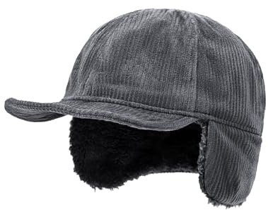 YAMEE Gorro de Béisbol Invierno Pana Unisex,Gorras de Visera Corta con Forro de Piel y Orejeras,Sombrero Esquí Hombre Cálido,Ideal para Senderismo al Aire Libre