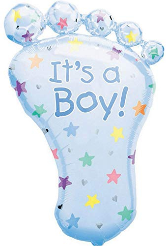 Amscan 07688 01 - Super Shape Folienballon Fuß It's a Boy!, Größe 82 cm, Volumen 40 Liter, Heliumballon