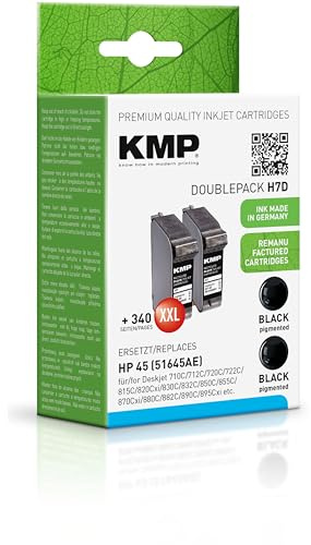 KMP Tintenpatrone passend für HP 45 Black (51645AE) Doublepack - H7D - für Deskjet 710C 712C 720C 722C 815C 820Cxi 830C 832C, G55, Pro 1150, P... etc.