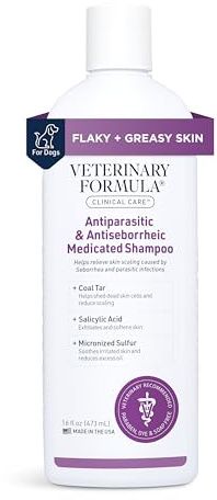Veterinary Formula Clinical Care Antiparasitic & Antiseborrheic Medicated Dog Shampoo, 16 oz – Paraben, Dye, Soap Free – Hydrating and Antifungal Shampoo for Dogs, White