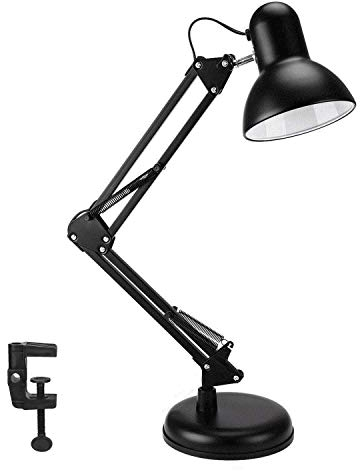 WAFTING Schreibtischlampe, Bürolampe, klassische schwarze Arbeitszimmerlampe, Clip- und Sockellampe, Schwenkarmlampe, E27 austauschbare Glühbirne, helle Augenpflege Lampe