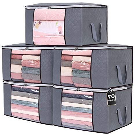 Yopih Grande Capacità Borsa di Immagazzinaggio, Tessuto Spesso Pieghevole Vestiti Sacchetto di Immagazzinaggio per Vestiti, Coperte, Maglioni, Borsa Organizzatore con Manico Rinforzato, 5 Pezzi
