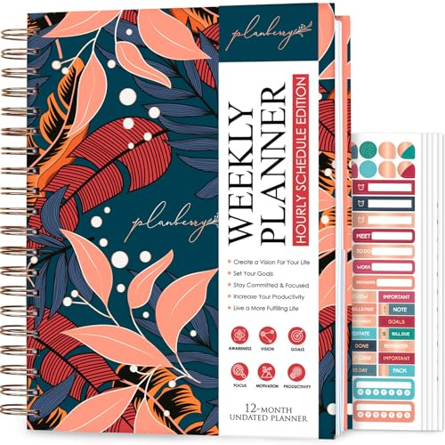 PLANBERRY Stor planeringskalender för timplanerare – odaterad organiserare för produktivitet, tidshantering och budget, 20 x 25 cm (tropisk natt)