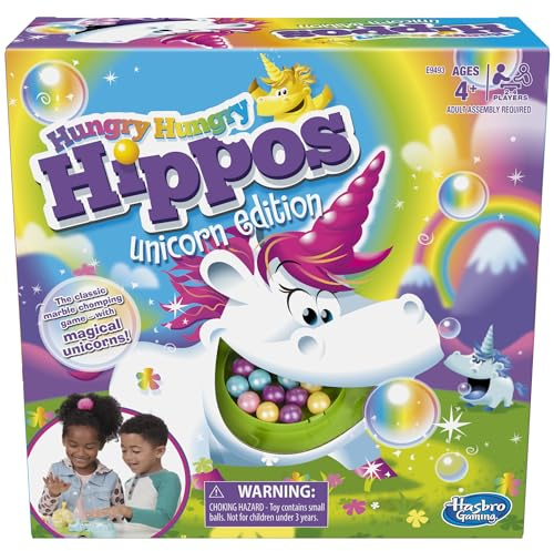 Hasbro Gaming Hungry Hungry Hippos Unicorn Edition Board Game; Pre-School Game for Kids ages 4 and Up; For 2 to 4 Players