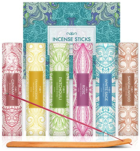 Räucherstäbchen, Räucherstäbchen Weißer Salbei, Sandelholz, Frankincense Weihrauch, Zimt Weihrauch, Patchouli Weihrauch, Rosen Weihrauch, 120 Räucherstäbchen Set