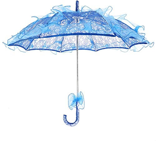 EVTSCAN Spitzenschirm, Brautschirm aus Baumwolle für Hochzeiten Tanzen Fotografie Prop(Blau)
