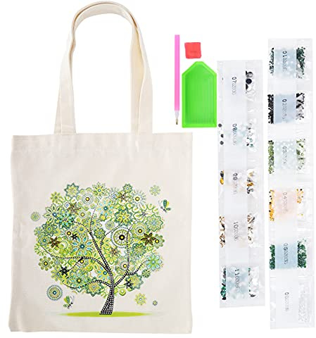 DIY 5D Diamond Painting Bag Canvas Shoppingväska Vikbar Livsmedelsbutik Tyg Hemarrangör Presentkonsthantverk(BB001)