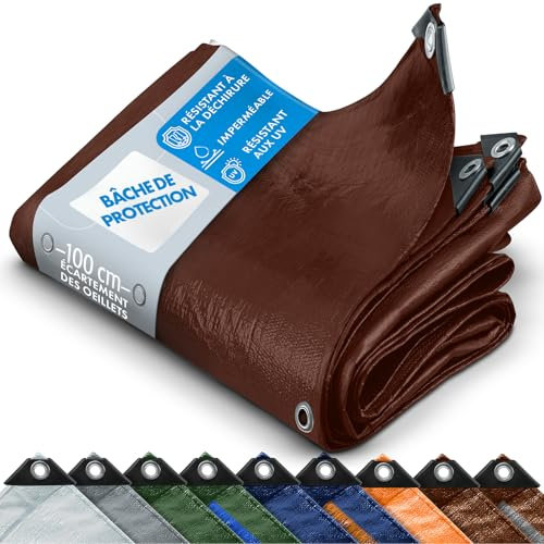 KARAT - Bâche de Protection - Tarpaulin étanche, résistant à la déchirure - Bâche avec Oeillets Inoxydable - Couverture extérieure pour travaux - Epaisse densité 80 g/m², Brun 3x4 m
