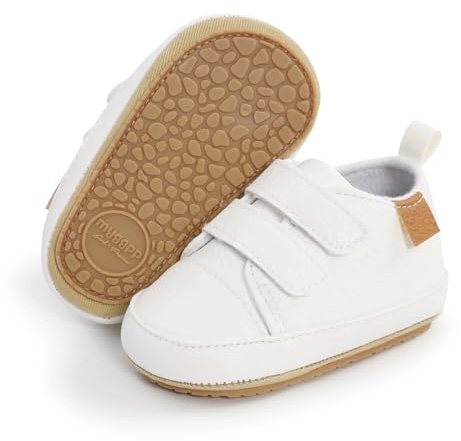 BABSMULY Zapatos para bebés niños y niñas, Suela de Goma Antideslizante, de Piel sintética, Zapatos para Primeros Pasos, Zapatos de Cuna para recién Nacidos, Mocasines Planos. (Blanco, 3-6 Meses)