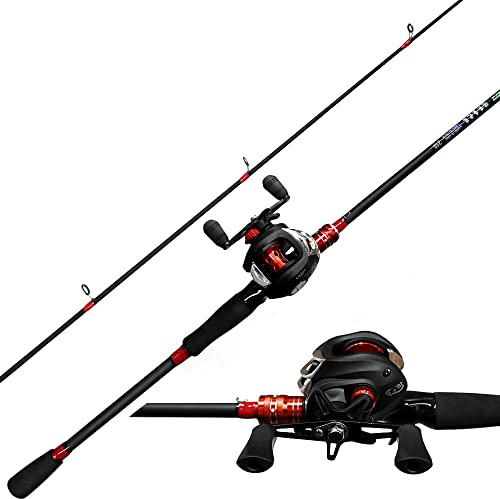 Kilitn Kombination av fiskespö och rulle, Baitcasting Combo Baitcast-rulle, 6 fot 7 fot 2 delar, hållbart glasfiberhölje kolfiberstång med bekvämt EVA-handtag