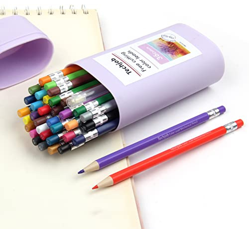Techjob Colored Mechanical Pencil 2.6mm for Coloring and Drawing, Mechanical Colored Pencils, Mechanical Pencils with Sharpener and Portable Case,36pcs