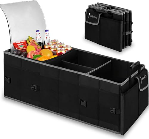 Organizador de maletero con bolsa térmica integrada a prueba de fugas, organizador de carga plegable para SUV con tiras inferiores antideslizantes, 3 compartimentos grandes, plegable, impermeable,