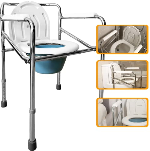 OrtoPrime Toilettenstuhl für Senioren - Tragbare WC-Sitz mit Bidet-Anschluss - Klappbarer Toilettenstuhl für ältere Menschen - Fahrbarer Nachtstuhl mit klappbaren Armlehnen.